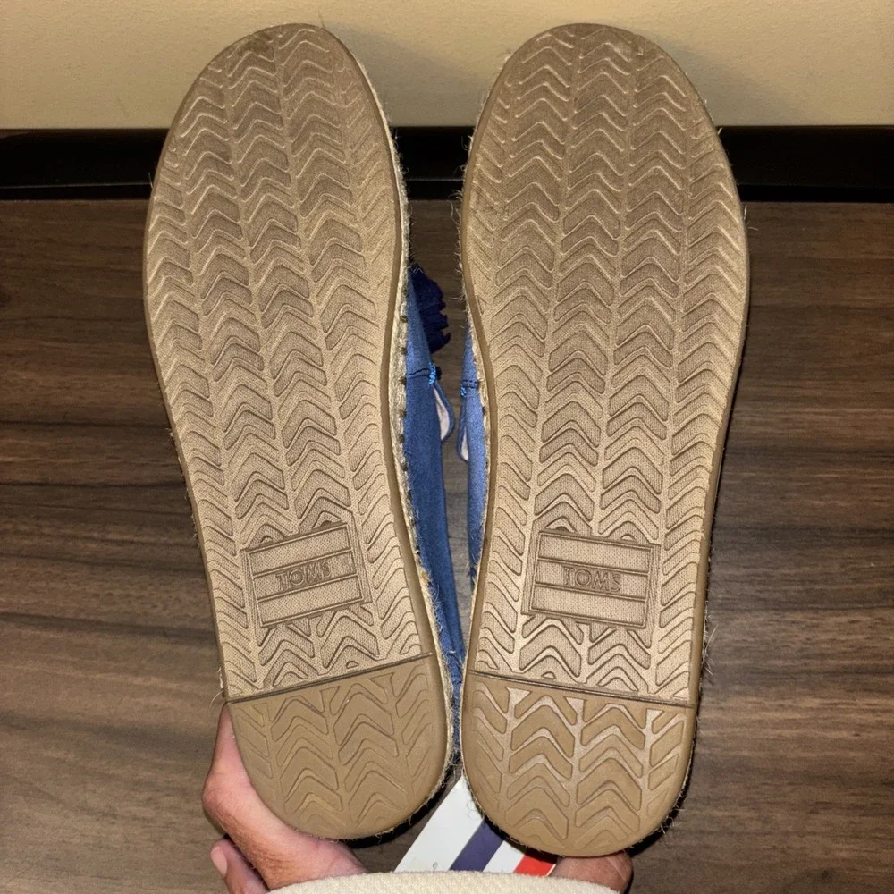 TOMS x Clare V. Sz 8 Deconstructed Alpargata Denim Tassel Espadrille Flats